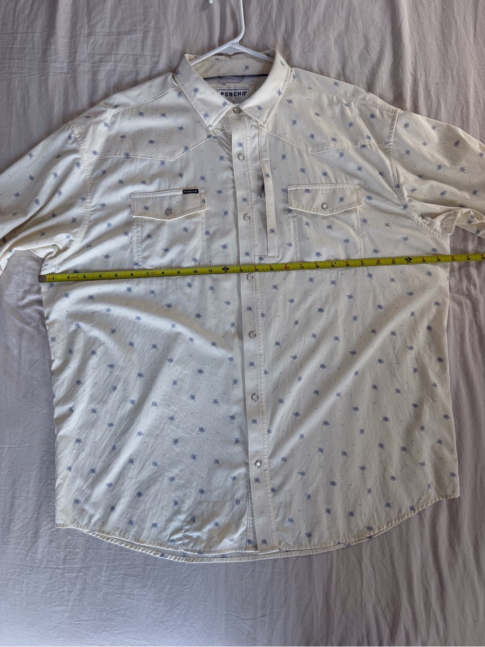 Poncho White Button-Down Shirt with Blue Micro Print